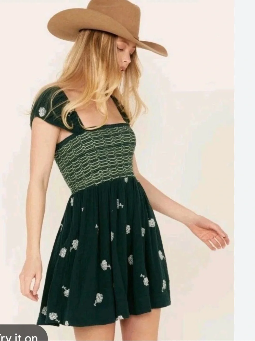 Free people Tory embroidered smocked dress